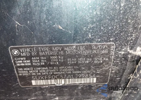 2010 BMW X5 xDrive35D из США, поврежденный, VIN 5UXFF0C57ALJ99854